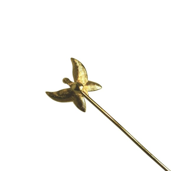 Gold Tone Butterfly Stick Pin With Secure Clutch Back Vintage 2 inches - Picture 4 of 5